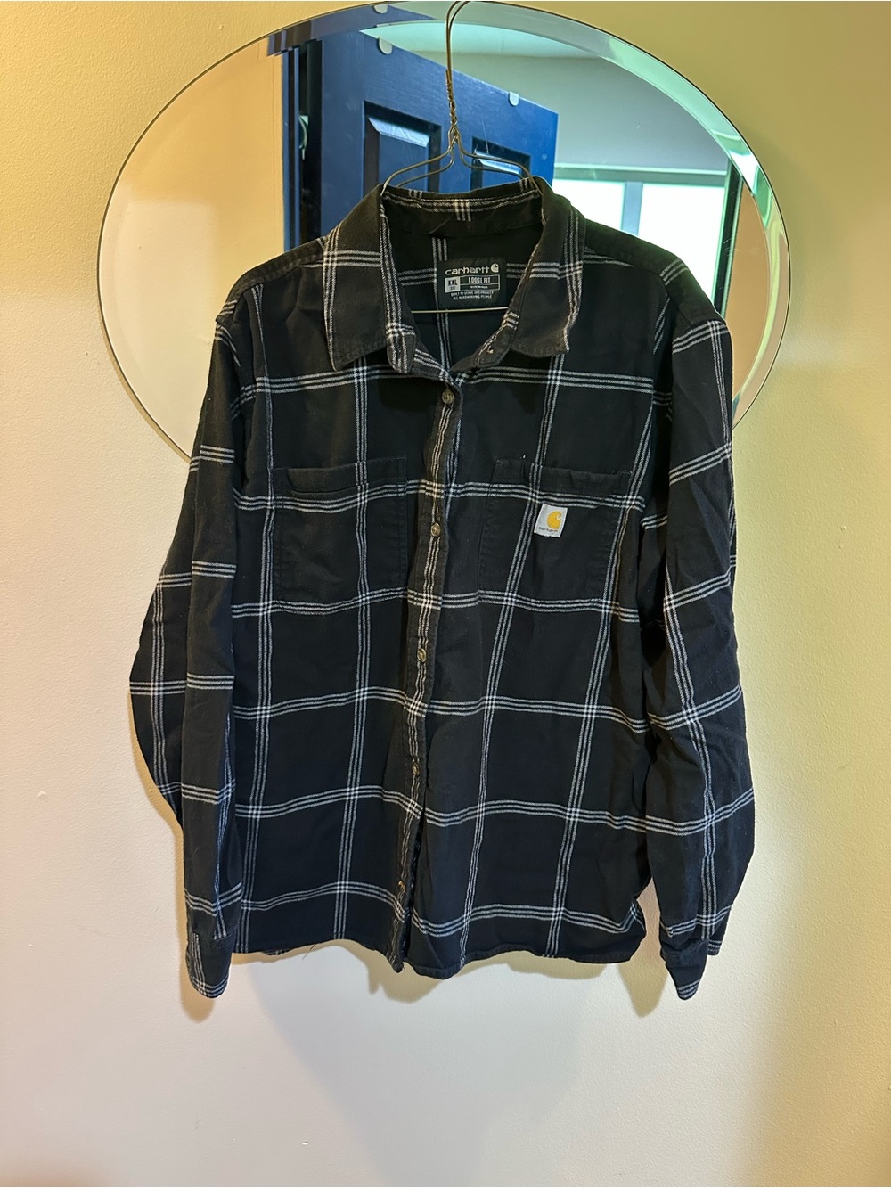 Carhartt Loose Fit Plaid Flannel Shirt XXL Black White
